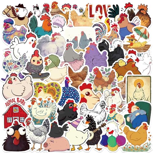 Kippen Sticker Set Stickers voor tieners Volwassenen 50 stuks Leuke dieren Waterdichte Vinyl Stickers Automotor Fiets Skateboard Snowboard Bagage Laptop Kofferhelm 4