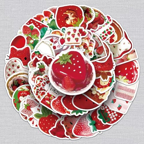 Aardbei Stickers voor tieners Volwassenen 50 stuks Aardbei Vinyl Sticker Set Auto Motorfiets Fiets Skateboard Snowboard Bagage Laptop Koffer Helm Motorfiets Computer