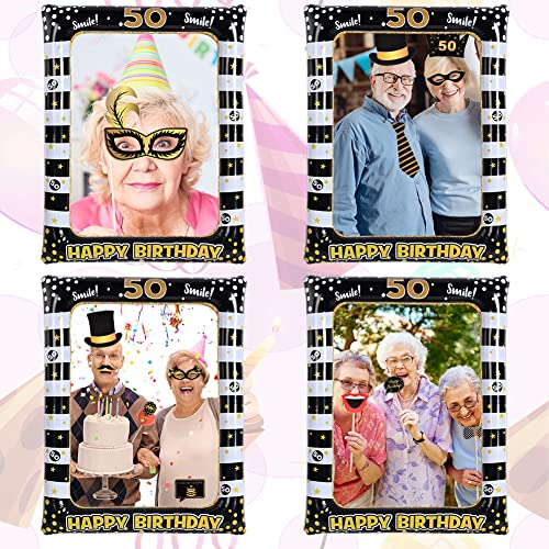 50e verjaardag Opblaasbare Frame, Foto Booth Props, Black Gold Verjaardag Party Opblaasbare Selfie Photo Frame, Grappige Selfie Props Kit, Verjaardagsfeest decoratie familie 5