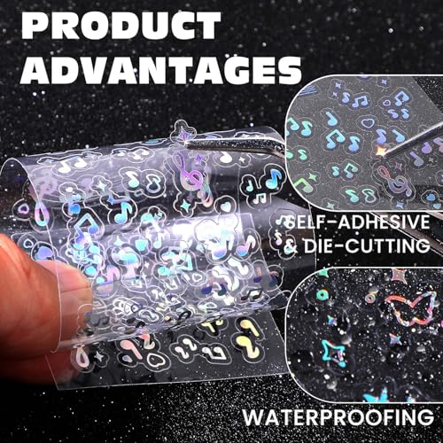 Holografische Deco Stickers voor fotokaarten, 24 vellen, Shiny Koreaanse Fotokaart Stickers, Self-Adhesive Clear Glitter Stickers, Star Moon Butterfly Musical Stickers voor 5