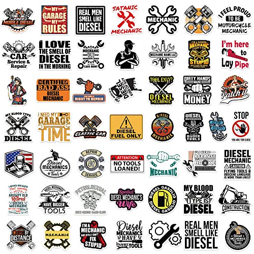50 stuks Diesel Mechanische Stickers voor tieners Volwassenen Waterdichte Vinyl Stickers voor Auto, Motorfiets, Fiets, Skateboard, Snowboard, Bagage, Laptop, Koffer, Helm, Motorfiets, Computer