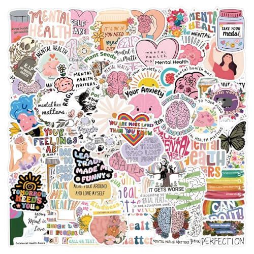 Geestelijke Gezondheid Stickers voor tieners en volwassenen, 100 stuks, Geestelijke Gezondheid Vinyl Sticker Set, Auto, Motorfiets, Fiets, Skateboard, Snowboard, Bagage, Laptop, Koffer, Helm, Motorfiets, Computer