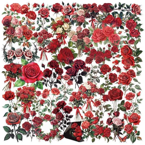 Red Rose Stickers voor tieners en volwassenen, 50 stuks rozen PET Vinyl Sticker Set Auto Motorfiets Fiets Skateboard Snowboard Bagage Laptop Koffer Helm Motorfiets Computer