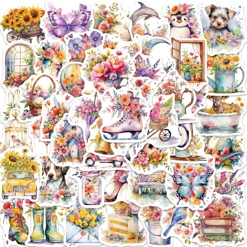 Flower Sticker Set Stickers voor tieners Volwassenen 50 stuks Bloemen Waterdicht Vinyl voor auto, Motorfiets, Fiets, Skateboard, Snowboard, Bagage, Laptop, Koffer, Helm, Motorfiets