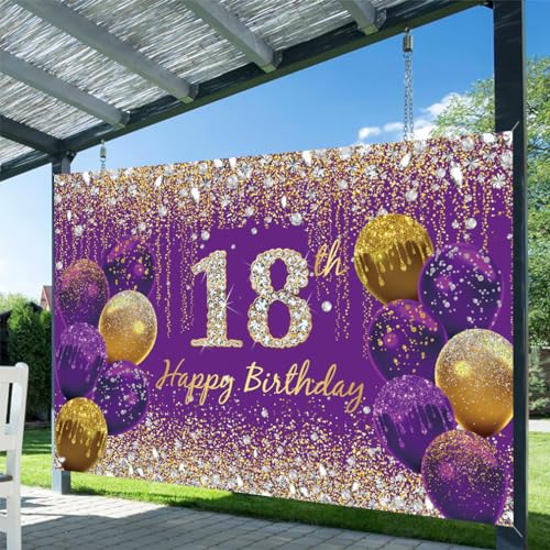 18e verjaardag decoratie voor meisjes, paarse glitter vlekken stof teken poster verjaardag feest decoratie, 18e verjaardag achtergrond Banner meisjes, 18e verjaardag feest decoratie 5