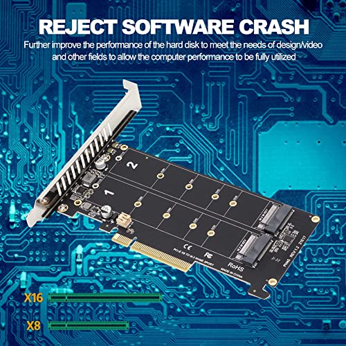 Adapterkaart met 2 X 32Gbps uitbreidingskaarten, Dual M.2 NVMe SSD naar PCIE X8M Zeer belangrijke harde schijf converter Reader uitbreidingskaart, ondersteuning volledige snelheid NVME SSD/M.2 PCIE(ph45) 3