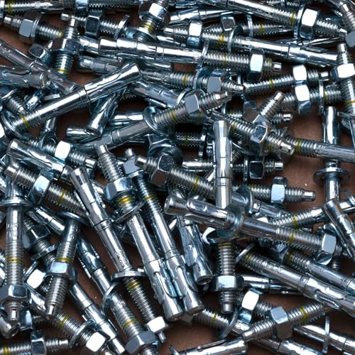 M10 Heavy Duty Concrete Anker 10mm x 125mm Continue Bolt voor 50mm Dikte Bevestiging, Threaded Bolt, Gegalvaniseerde Wedge Anker met Wasmachine, Nut, Diepte markering en Uitbreiding Cone, Pack van 6 5