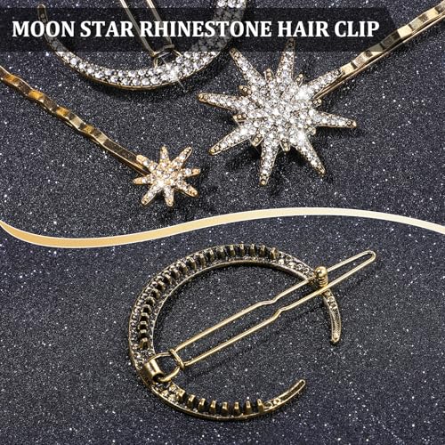 Pack of 6 Star Metal Hair Clips Accessoires, Dames Star Moon Hair Accessoires met Rhinestones, Hairpins voor Bruid en bruiloften, Hair Accessoires voor vrouwen en meisjes(Gold)