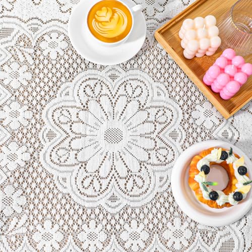 Vierkante Kant Tafellaken 90x90cm Frans Decoratieve Kant Tafellakens Bloemenpatroon Klein Tafellakens Tafellakens voor Eten Keuken Camping White(A)