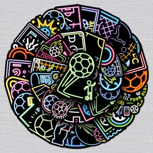 Neon Voetbal Stickers voor tieners Volwassenen 50 stuks Neon Voetbal Vinyl Stickers Set Auto Motorfiets Fiets Skateboard Snowboard Bagage Laptop Koffer Helm Motorfiets Computer
