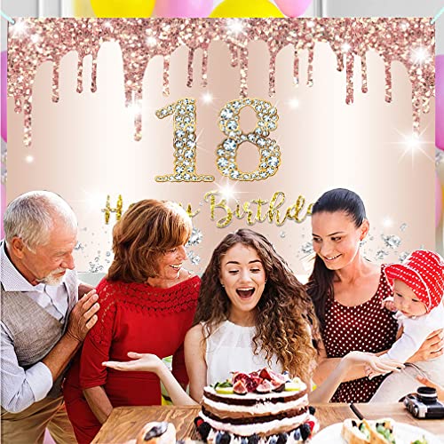 18e verjaardag Decoratie voor meisjes, 18e verjaardag Banner, Rose Gold, 18e verjaardag, Fabric Sign Poster, Gelukkig 18 Verjaardag, Achtergrond Banner voor meisjes, Verjaardagsfeest, Decoratie 5