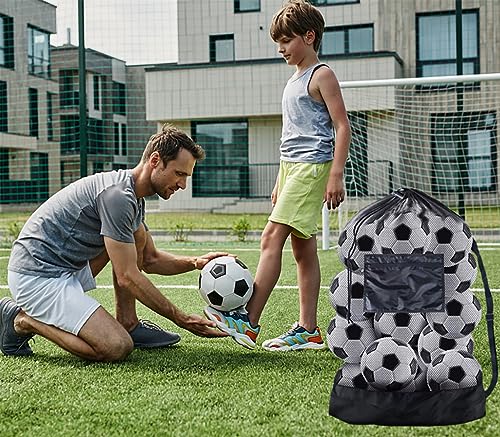 Mesh Drawstring Bag for Balls, Voetbal balzak met schouderband Mesh balzak Extra grote sporttas verstelbare schouderband duiken goederen Organisator zwart (76cmx102cm) 5