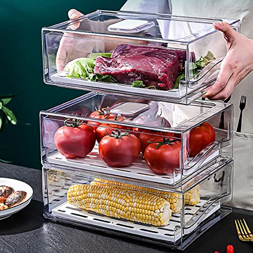 Fruitopslag, Koelkast conserveringsdoos, 1PC koelkast opslagdoos houder met afvoerplaat Fruit opslag Container opslagdoos (grote) 3