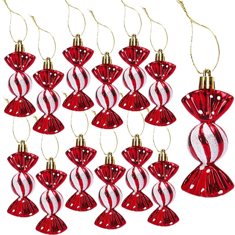 12 stuks kerst snoep ornament set hangen Candy Cane Ornaments Kerstboom Ornamenten voor Kerstfeest Decoraties (rood-typeB)