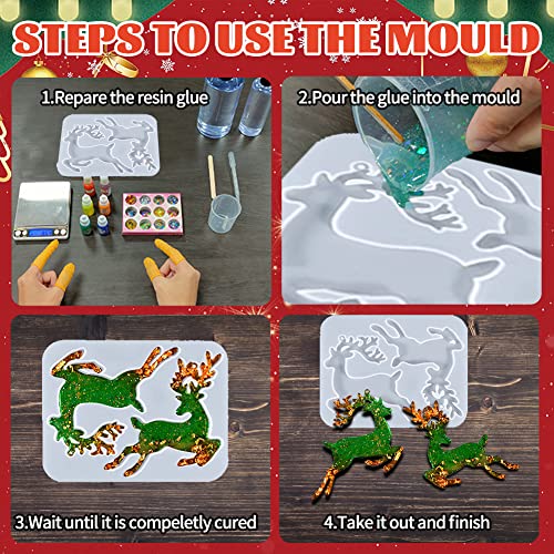Kerstmis Resin mallen, Elk Shaped Kerstmis Siliconen mallen Kerstmis Resin Hanger met 10 Zilveren Draad Lanyards voor Kerstmis Boom Ornament Decoratie Keychain DIY Cadeau 4