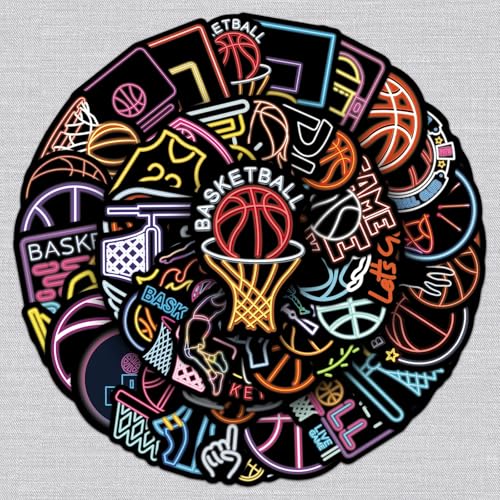 50 stuks Neon Basketbal Stickers voor tieners Volwassenen Neon Basketbal Stickers Set voor Auto, Motorfiets, Fiets, Skateboard, Snowboard, Bagage, Laptop, Koffer, Helm, Motorfiets, Computer