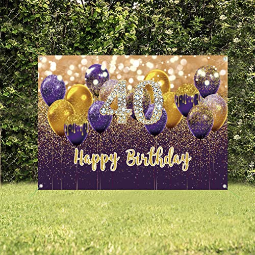 40e verjaardag decoratie voor vrouwen, paars stoffen bord poster verjaardag party decoratie, 40e verjaardag achtergrond banner vrouw, 40e verjaardagsfeest decoratie 5