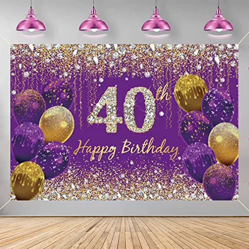 Verjaardag decoratie voor vrouwen, paarse glitter vlekken stof schild poster verjaardag feest decoratie, 40e verjaardag achtergrond banner vrouw, 40e verjaardag feest decoratie