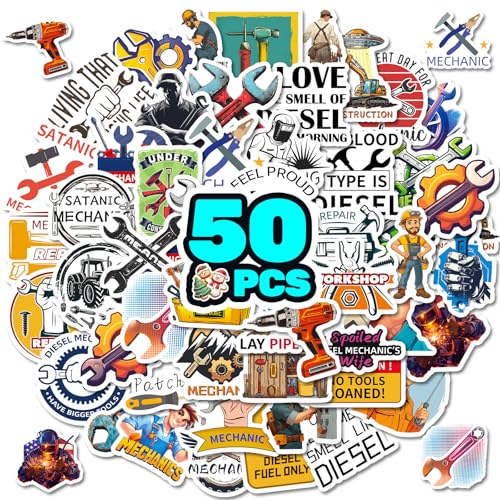 Stickers voor Mechanics Kids Tieners 50 stuks Machine Waterdicht Vinyl Laptop Skateboard Koffer Helm Autofiets mobiele telefoon Motorrijwiel Bike Scrapbook Cadeaudagboek