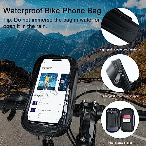 Waterdicht Fietstelefoon houder 360° roterende fiets handvat tas met Touch Screen Fietstas Fiets Telefoonhouder voor iPhone Samsung Smart Phone tot 6.4 Inch 3
