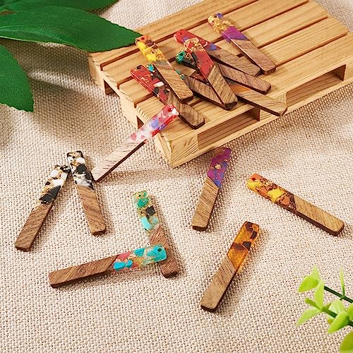 16st/8 paar Hars Walnut Hout Rechthoekige Charm met Goud Foil Kleurrijke Patchwork Grote hangers voor DIY ketting oorbellen hangen sieraden maken 5