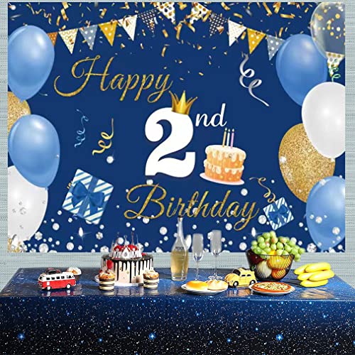2nd Birthday Decorations for Boy/Girl, 2 Year Old Achtergrond Banner Fabric Sign Poster, Gelukkig 2nd Birthday Party Supplies, Blue Photography Achtergrond Welkom Sign, 150cmx90cm 5