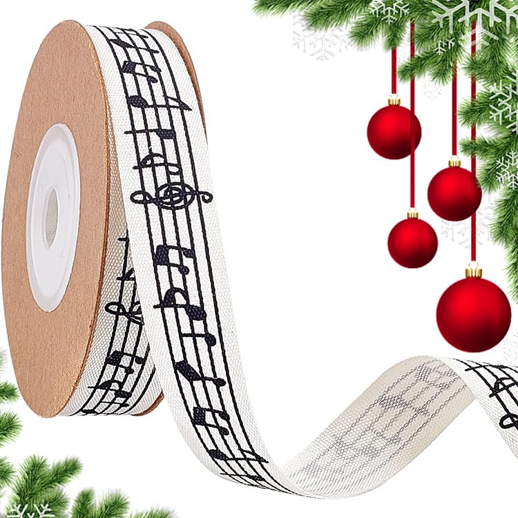 11 Yards Muzieknotities Lint, 15mm Brede Muzieknotities Craft Ribbon Gedrukt Muzieknotitie Katoenen Lint met Spool voor cadeauverpakking Party Decoratie Naaiwerk