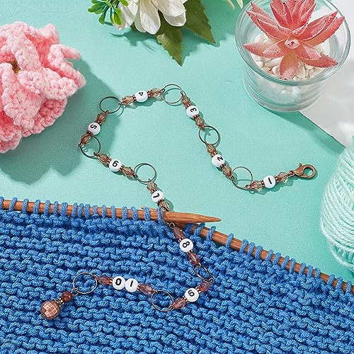 Verpakking van 2 tachometer kettingen, kraal hanger steek markeerder met nummers 1 tot 10 acryl zinklegering steek markering, met karabijnsluiting, voor het bijhouden van de voortgang van 5