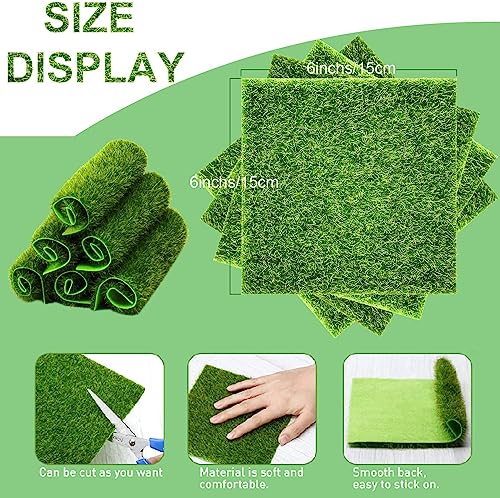 Verpakking van 5 kunstmatige Turf Mini kunstgras natuurlijke gras Tapijt Kunstgras Tapijt 15 x 15 Rolling Turf Kunstgras Imitatie gras Miniatuur Mos Turf decoratie gras voor ambachten