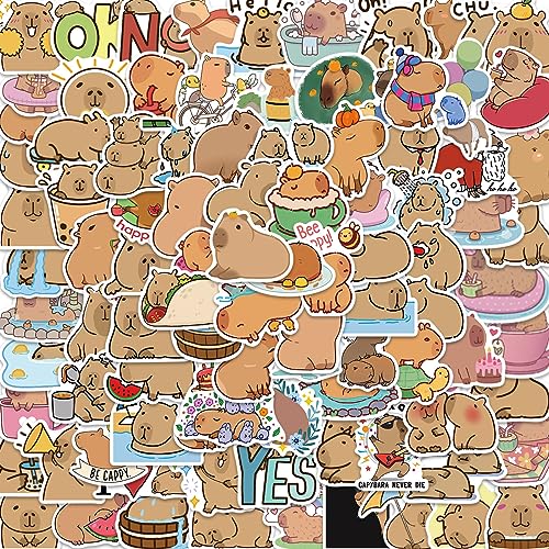 Capybara Sticker Set voor kinderen Tieners 100 stuks Capybara Waterdichte Vinyl Stickers Laptop Skateboard Koffer Helm Auto Fiets mobiele telefoon Motorrijwiel Bike Scrapbook
