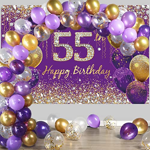 55e verjaardag decoratie vrouwen, paarse stof teken poster verjaardag feest decoratie,55e verjaardag achtergrond banner vrouwen,55e verjaardag feest decoratie 3