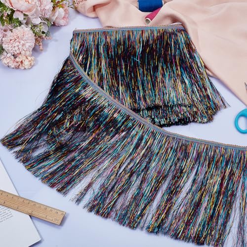 10 Yards klatergoud franje, 20 cm ras klatergoud slinger danskostuum franje trimmen glanzend voor jaardag afstuderen bruiloft doek decor, kleurrijk 4