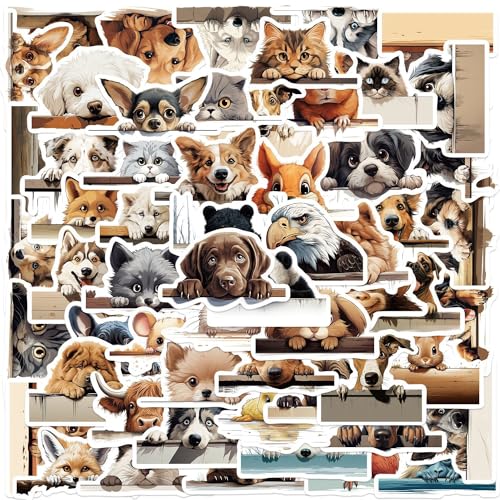 Dieren Katten Honden Sticker Set Stickers Kids Tieners 50 Stuks Dieren Waterdicht Vinyl Stickers Laptop Skateboard Koffer Helm Auto Fiets mobiele telefoon Motorrijwiel Bike Scrapbook Cadeaus