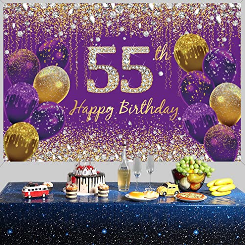 55e verjaardag decoratie vrouwen, paarse stof teken poster verjaardag feest decoratie,55e verjaardag achtergrond banner vrouwen,55e verjaardag feest decoratie 4