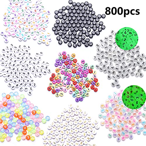 800 st Aantal Kralen voor Slingermix 0-9 Rond 7mm Rond Kleurrijke Aantal Kralen voor DIY Sieraden DIY Projecten (4x7 Mix)
