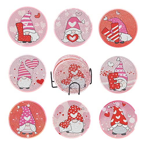 8Stuks Diamanten Kunst Coaster Kits met houder Leuke Gnome patroon 5D DIY Diamanten Schilderen Cup Mat Kleine mensen Design Tafel Placemat voor volwassenen Diamond Painting Craft