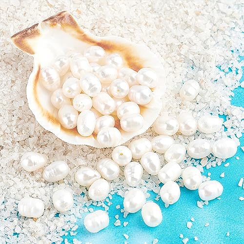 2 Strands Natural Cultured Zoetwater Parel kralen, 4-5mm Natural Oval Zoetwater Parel kralen voor DIY ambachten het maken van sieraden armbanden ketting oorbellen, Rijst, Romig Wit