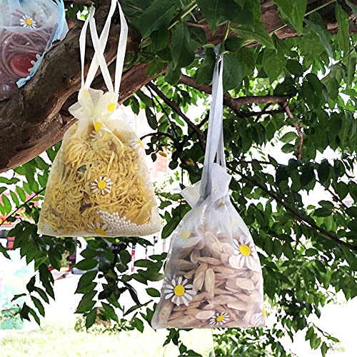 Verpakking van 10 Organza zakken, 16 x 23 cm, Daisy Pattern, Mesh Organza Bags, Drawstring Cadeautas voor Lavendel, sieraden, make-up, snoep, bruiloft, christenen, Kerstfeest, Cadeautas, Geel
