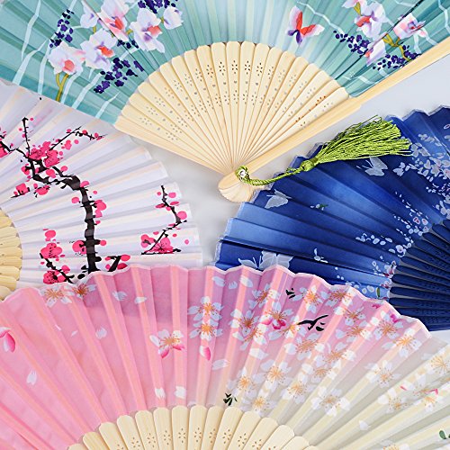 DEOMOR 4 st Hand Fans Opvouwbare Ventilatoren Hand Fans Bamboo Fans met Tassel Opvouwbare Ventilator Pocket Ventilator voor Wall Decoration Gift Huwelijk (15"x8.3") 5
