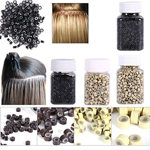 Haarverlengring, 4 mm Siliconen Lined Hair Extension, Link Rings, Kralen, loopgereedschap (200 stuks, zwart)