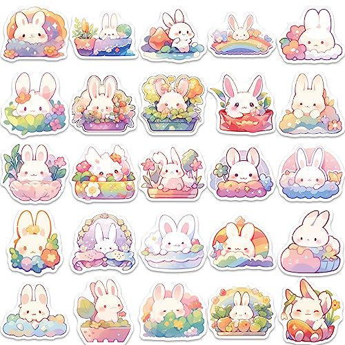 Pak van 50 Rabbit Stickers voor tieners en volwassenen, leuke konijntjes, waterdichte Vinyl Stickers voor auto, motorfiets, fiets, skateboard, snowboard, bagage, laptop, koffer, helm