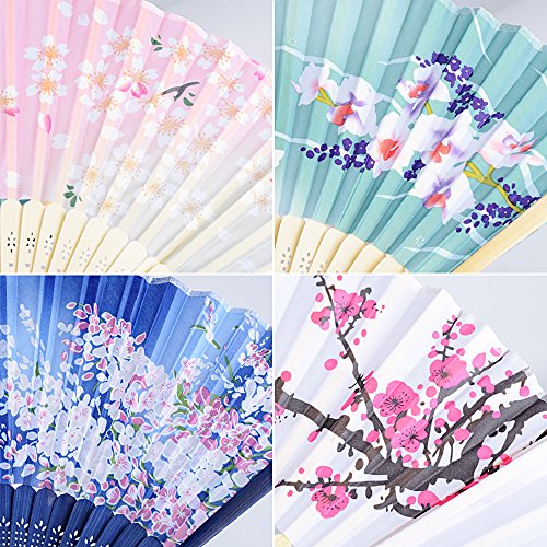 DEOMOR 4 st Hand Fans Opvouwbare Ventilatoren Hand Fans Bamboo Fans met Tassel Opvouwbare Ventilator Pocket Ventilator voor Wall Decoration Gift Huwelijk (15"x8.3") 3