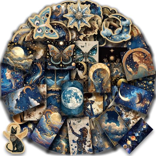 Cosmic Swirl Series Sticker Set, 50 stuks Sterren Sky Fantasy Scrapbook Stickers Sterren Maan Waterdichte Stickers Esthetiek voor Journal, Laptop, Fiets, Motorfiets, Helm, Skateboard