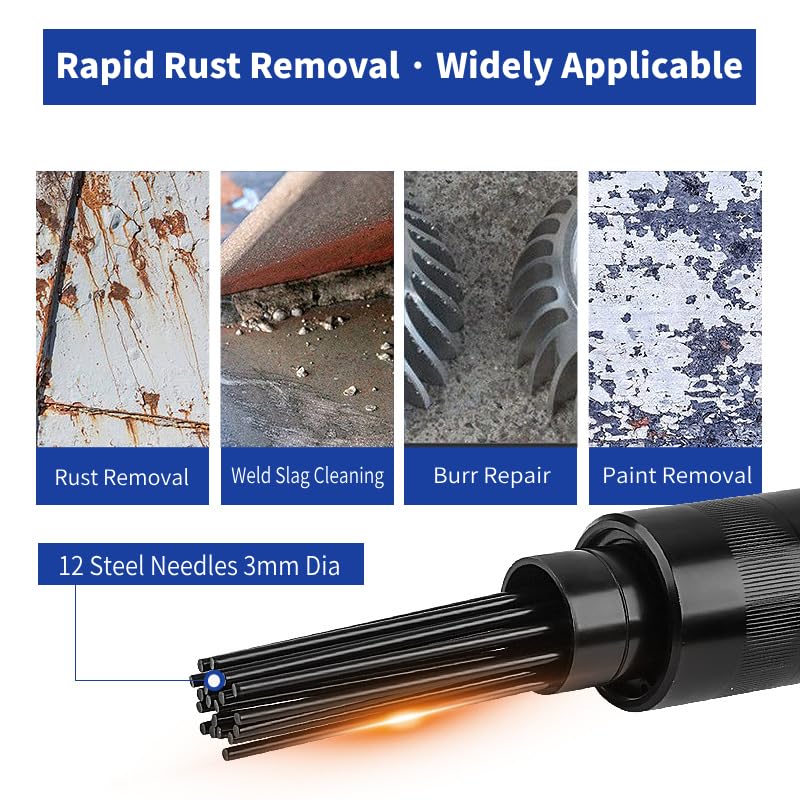 Naald Snail Cleaner, 4400 rpm, 12 Naalden, Pneumatische Naald Ontbraaming, Ontbraamhulpmiddel, Dirt, Rustverf, Corrosie, Ontbramen, Lasser Reinigingsgereedschappen, Workshop 3