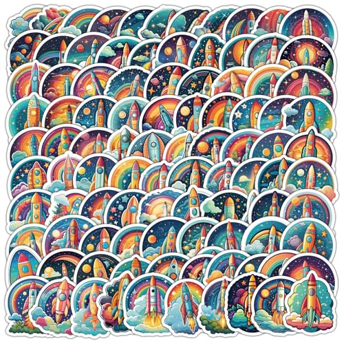 Cartoon Rocket Sticker Set Stickers Jeugd Volwassenen 100 stuks Astronauten en Raketten Waterdichte Vinyl Stickers Automotor Bike Skateboard Snowboard Bagage Laptop Koffer Helm Motorfiets