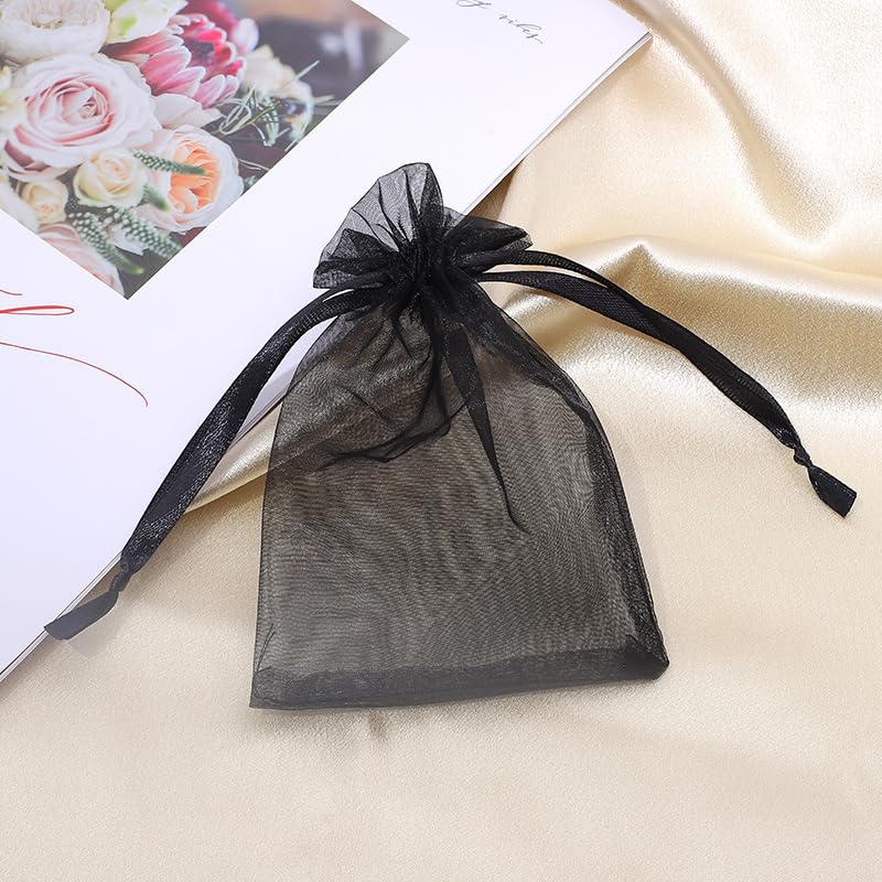 100 stuks Organza Tassen voor bruiloft geschenktassen zwart 9 x 12 cm 5