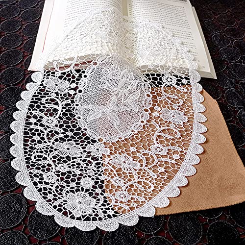 Set van 2 Kant tafellakens Kantonderzetters Ronde Bloem Vorm Mat Placemat Tafel Set Volledige haak voor Eetkamer Keuken Banket bruiloft decoratie wit 41 x 31 cm