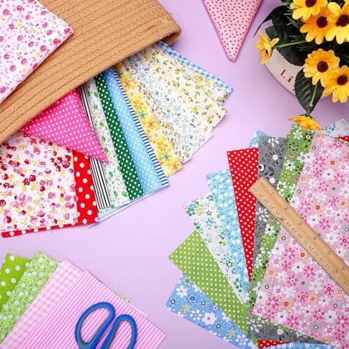 70 st DIY patchwork stof, 25.2cm, bedrukte stof, patchwork, katoen bedrukte vierkante patch, gebruikt voor DIY handwerk (kleine florale stof combinatie) 5