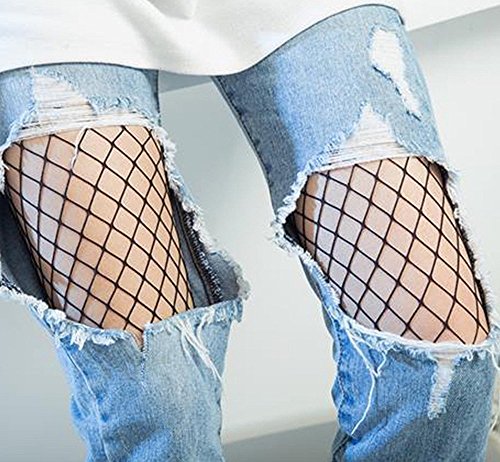 Set van 2 Vissennet Panty's Mesh Zwart Wit Vrouwen Visnet Sokken Panty Black One Size 4