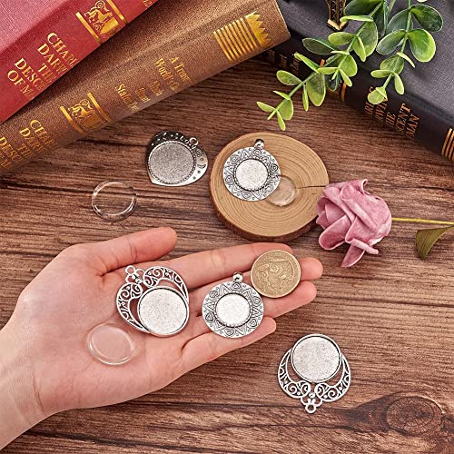 6 st Heart Bezel Hanger Trays met Glas Cabochons Set Cabochon Ronde Metalen Blanco Base voor DIY Crafting Foto Ketting sieraden maken, Glas, Geen edelsteen